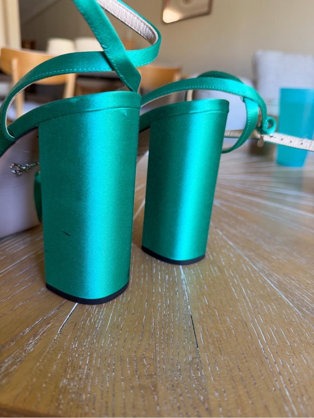 Prada Green Satin Block Heel Sandals - Picture 10 of 11